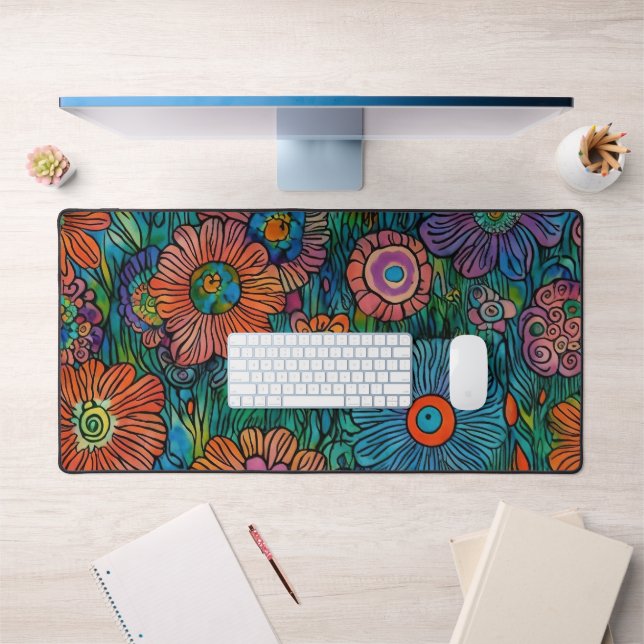 Colourful Retro Flower Garden Desk Mat (Office 1)