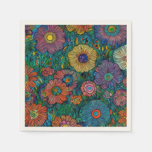 Colourful Retro Flower Garden Napkin