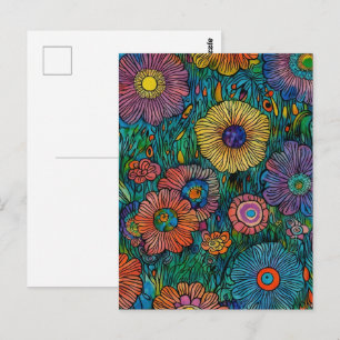 Colourful Retro Flower Garden Postcard