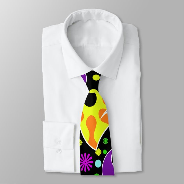 Colourful Retro Flower Paisley Psychedelic Necktie (Tied)