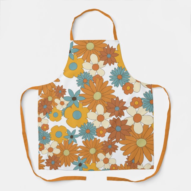 Colourful Retro Flower Pattern  Apron (Front)