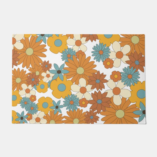 Colourful Retro Flower Pattern  Doormat (Front)