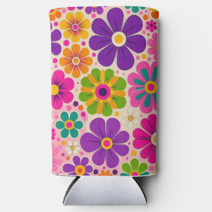 Colourful Retro Flower Pattern floral Seltzer Can Cooler