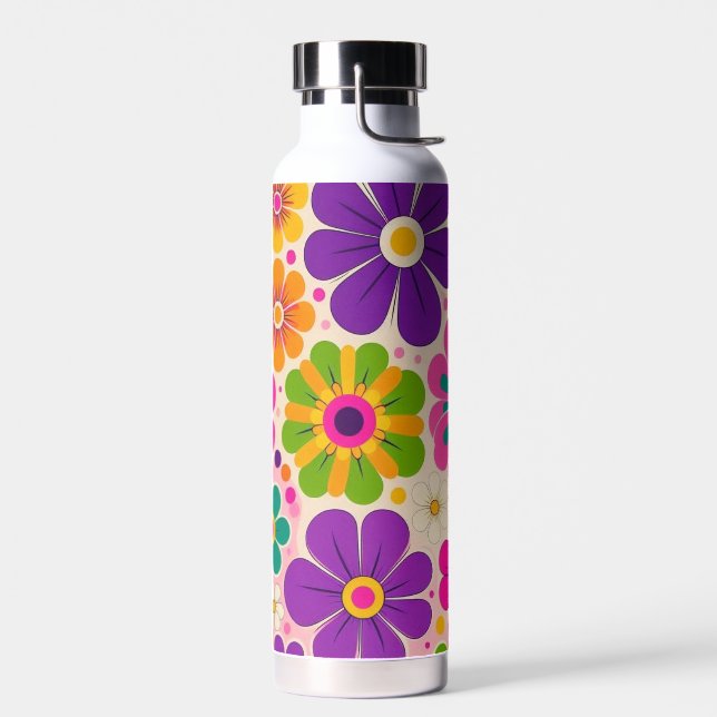 Colourful Retro Flower Pattern floral  Water Bottle (Left)