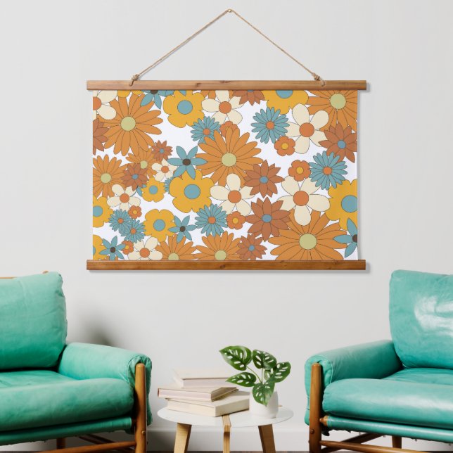 Colourful Retro Flower Pattern Hanging Tapestry (Living Room)