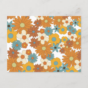 Colourful Retro Flower Pattern  Holiday Postcard