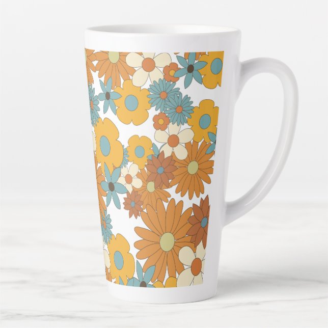Colourful Retro Flower Pattern Latte Mug (Right)