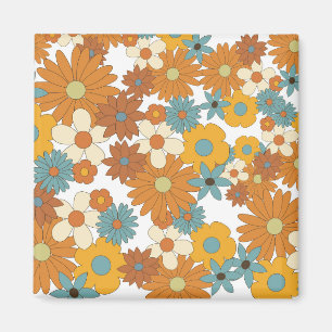 Colourful Retro Flower Pattern Magnet
