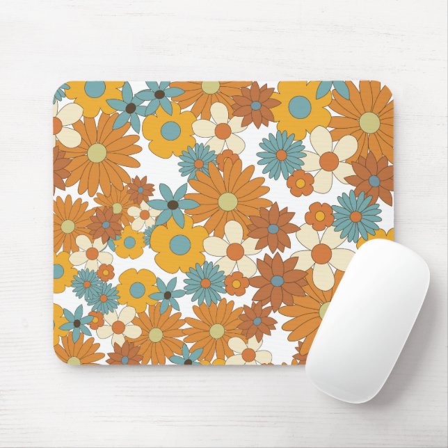 Colourful Retro Flower Pattern Mouse Mat (With Mouse)