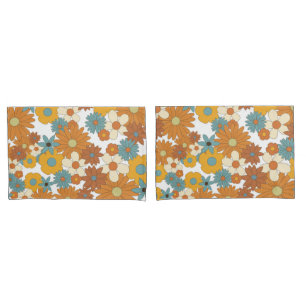 Colourful Retro Flower Pattern  Pillowcase
