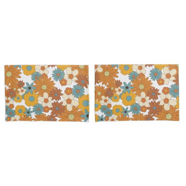Colourful Retro Flower Pattern  Pillowcase (Front-Set)