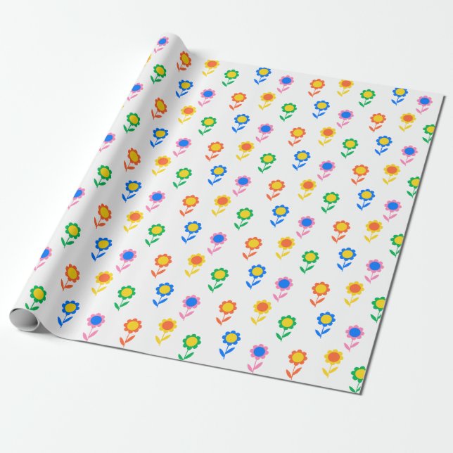 Colourful Retro Flower Pattern Pop Art Daisy Desig Wrapping Paper (Unrolled)