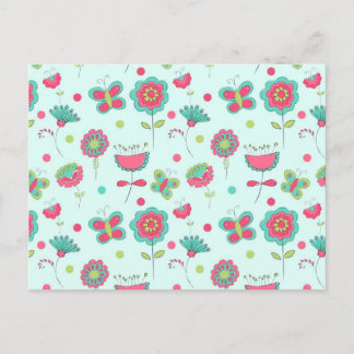 Colourful Retro Flower Pattern Postcard