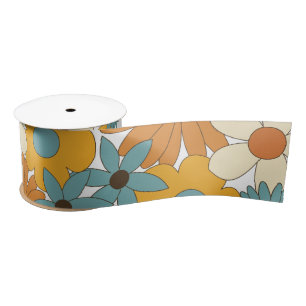 Colourful Retro Flower Pattern  Satin Ribbon