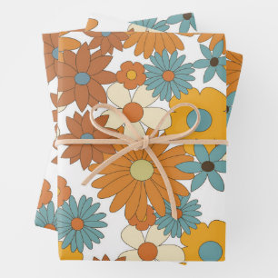 Colourful Retro Flower Pattern  Wrapping Paper Sheet