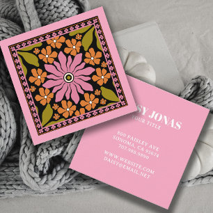 Colourful Retro Flower Patterns Business Card