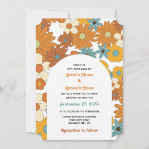 Colourful Retro Flowers 60's 70's Arch Wedding Invitation