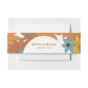 Colourful Retro Flowers 60's 70's Arch Wedding Invitation Belly Band