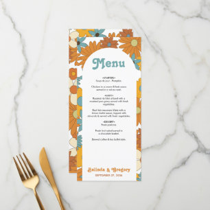 Colourful Retro Flowers 60's 70's Arch Wedding Menu