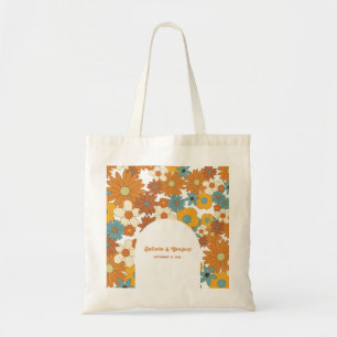 Colourful Retro Flowers 60's 70's Arch Wedding Tote Bag