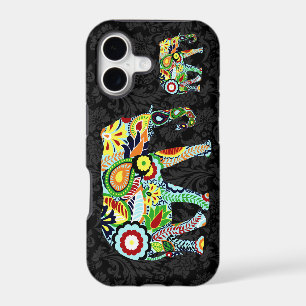 Colourful Retro Flowers Abstrac Elephant