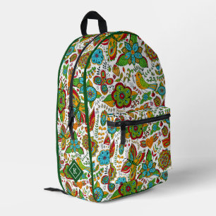 Colourful retro flowers and butterflies pattern printed backpack