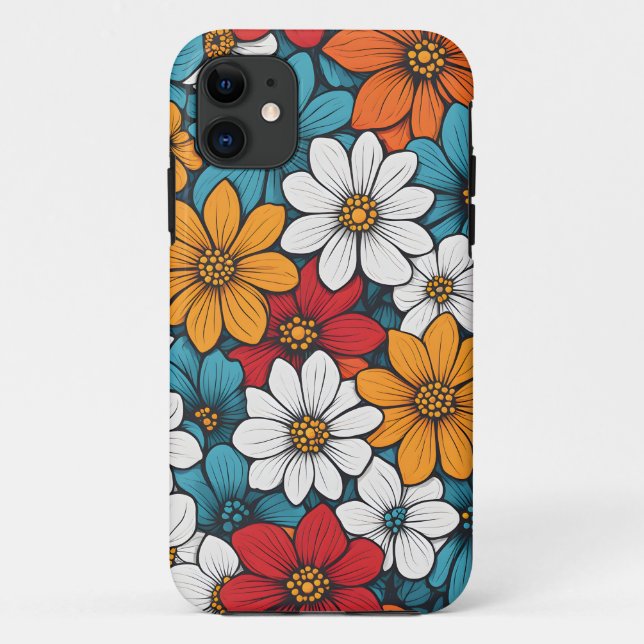 Colourful Retro Flowers Blue Red Yellow Orange Case-Mate iPhone Case (Back)