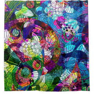 Colourful Retro Flowers Collage Shower Curtain