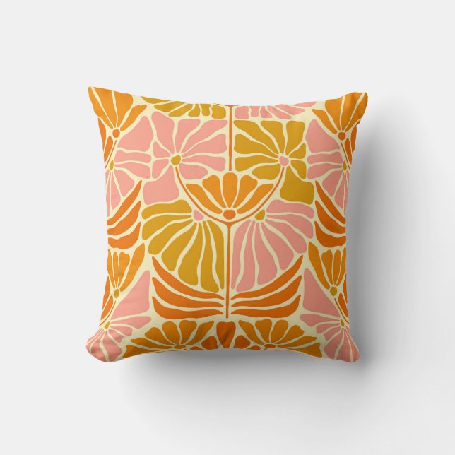 Colourful Retro Flowers Cushion (Front)