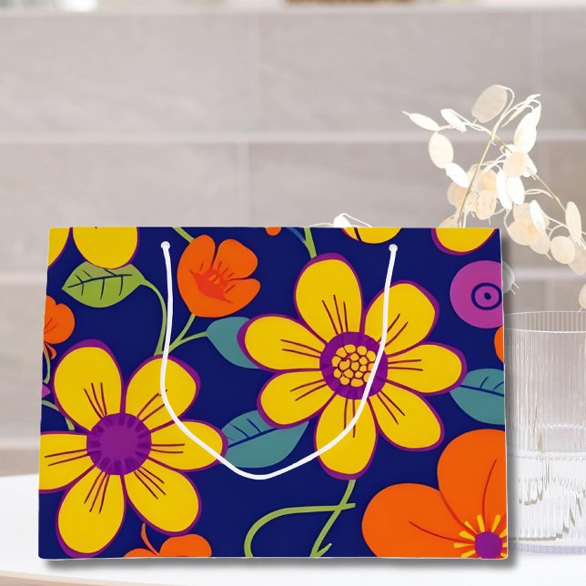 Colourful Retro Flowers-Dopamine Style Large Gift Bag (Colorful Retro Flowers-Dopamine Style Large Gift Bag)