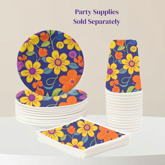 Colourful Retro Flowers-Dopamine Style Napkin (Colorful Retro Flowers-Dopamine Style-Party Supplies plates cups and napkins )