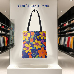 Colourful Retro Flowers-Dopamine Style Tote Bag
