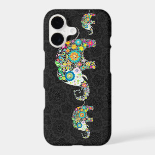 Colourful Retro Flowers Elephant Family