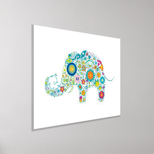 Colourful Retro Flowers Elephant Illustration Foil Prints