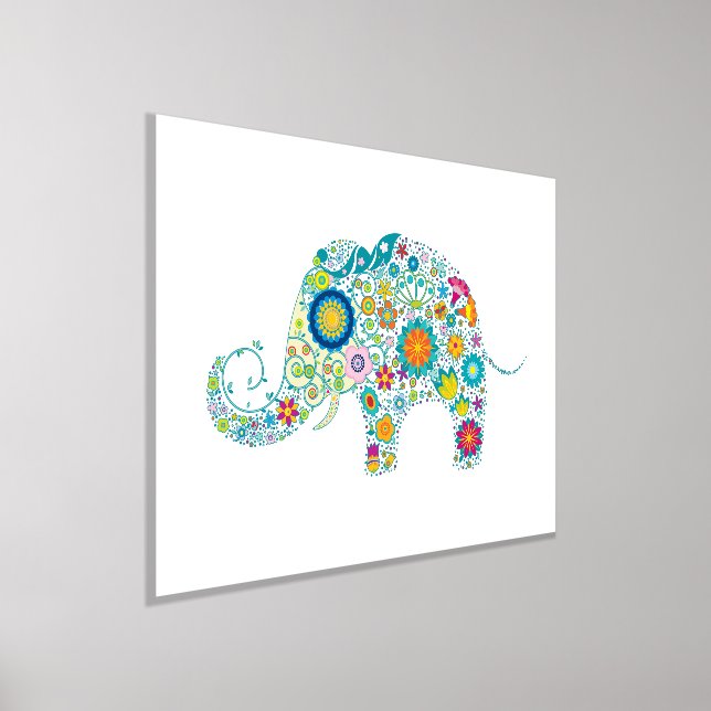 Colourful Retro Flowers Elephant Illustration  Foil Prints (Laydown)