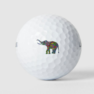 Colourful Retro Flowers Elephant Illustration Golf Balls