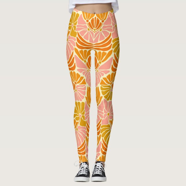 Colourful Retro Flowers Leggings (Front)