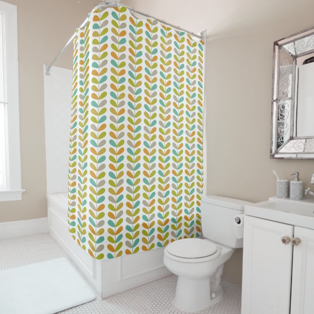 Colourful Retro Flowers Mid Century Modern Pattern Shower Curtain (In Situ)
