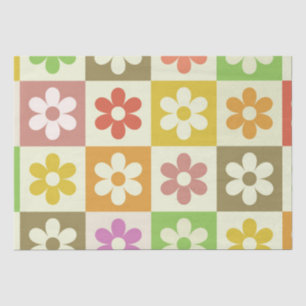 Colourful Retro Flowers on Chequerboard Pattern  Tissue Paper