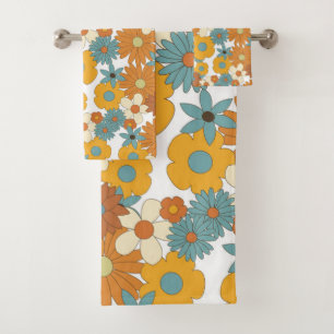 Colourful Retro Flowers Pattern   Bath Towel Set