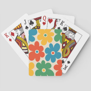 Colourful Retro Flowers Pattern Playing Cards