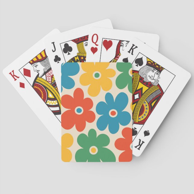 Colourful Retro Flowers Pattern Playing Cards (Back)