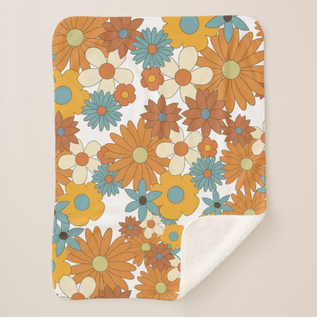 Colourful Retro Flowers Pattern  Sherpa Blanket (Front)