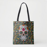 Colourful Retro Flowers Pattern & Sugar Skull