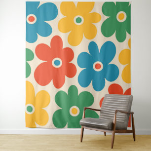 Colourful Retro Flowers Pattern Tapestry