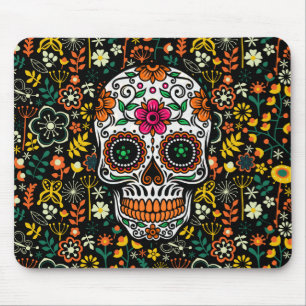 Colourful Retro Flowers Sugar Skull Mouse Mat