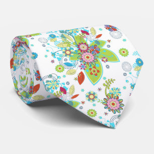 Colourful Retro Flowers & Swirls Pattern Tie