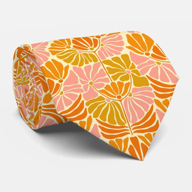 Colourful Retro Flowers Tie (Rolled)