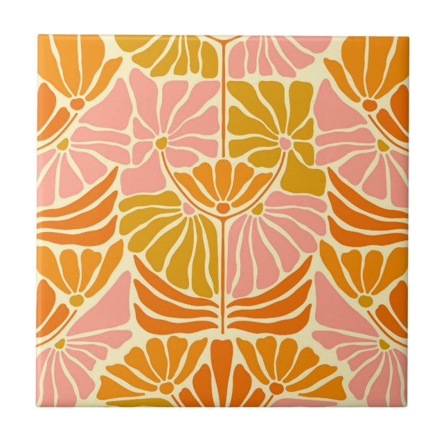 Colourful Retro Flowers Tile (Front)