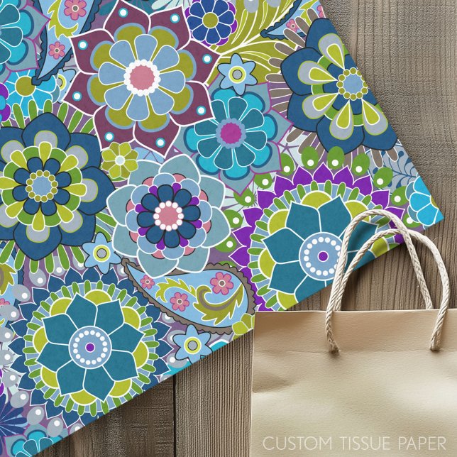 Colourful Retro Flowers with Monogram Tissue Paper (Tissue Paper)